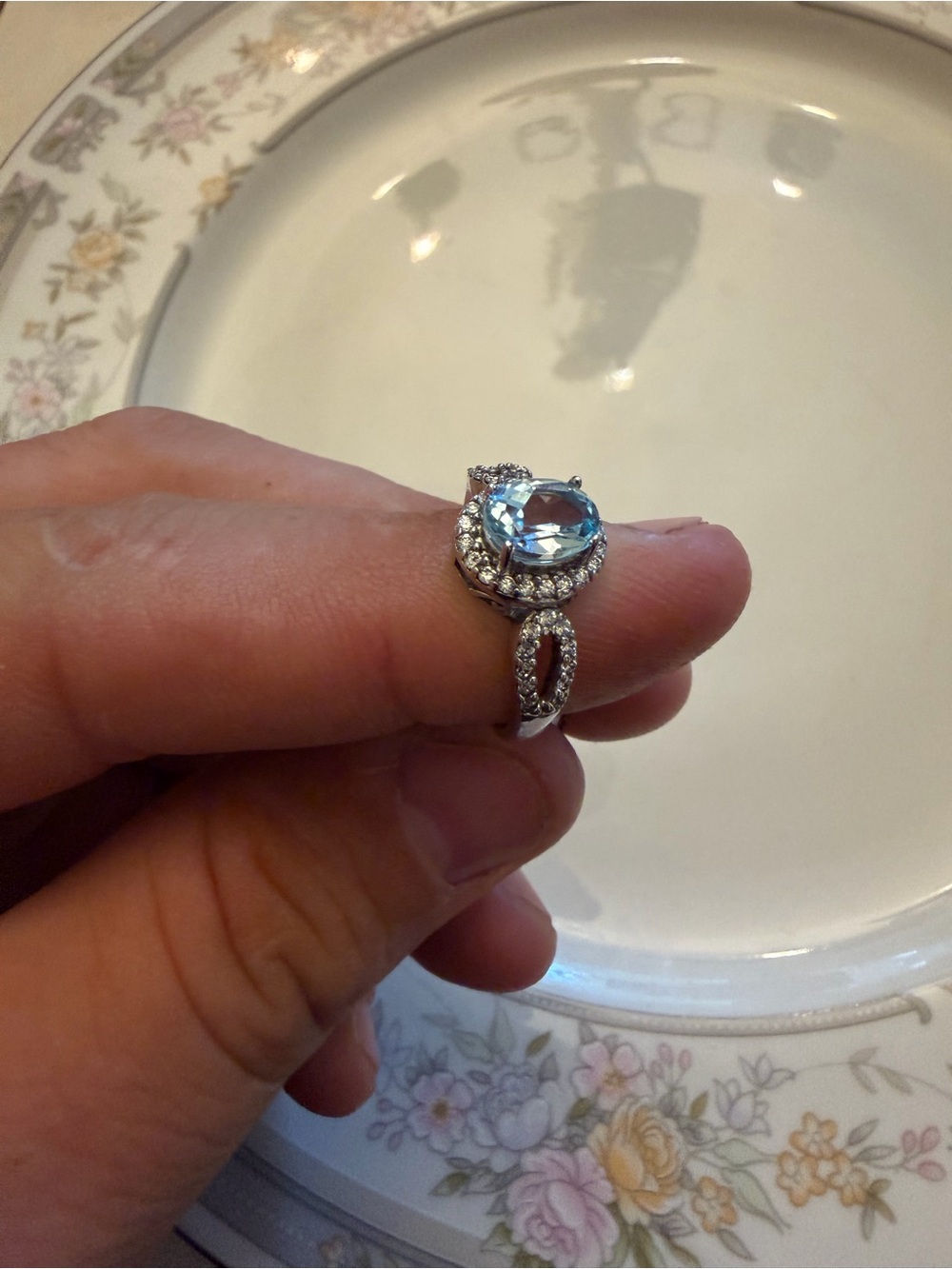 Sterling Silver elegant topaz Halo Ring with Pavé Band